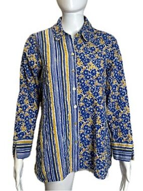 Habitat Floral Striped Mix Print Seersucker Button Down Shirt Womens Size Small